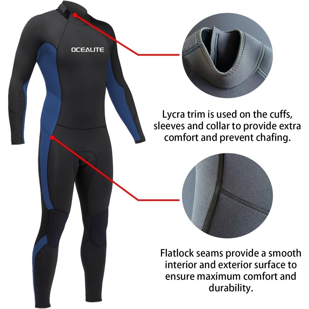 Ocealite Men's 3mm Full Wetsuit Blue Size Large Neoprene Diving Surfing - Picture 4 of 4